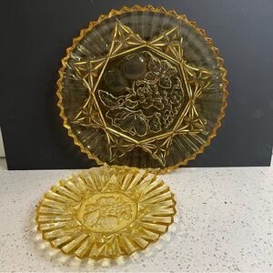 Vintage 1950s Federal Glass Fruit Harvest Serving Platters | Two pc: 12", 8.5"